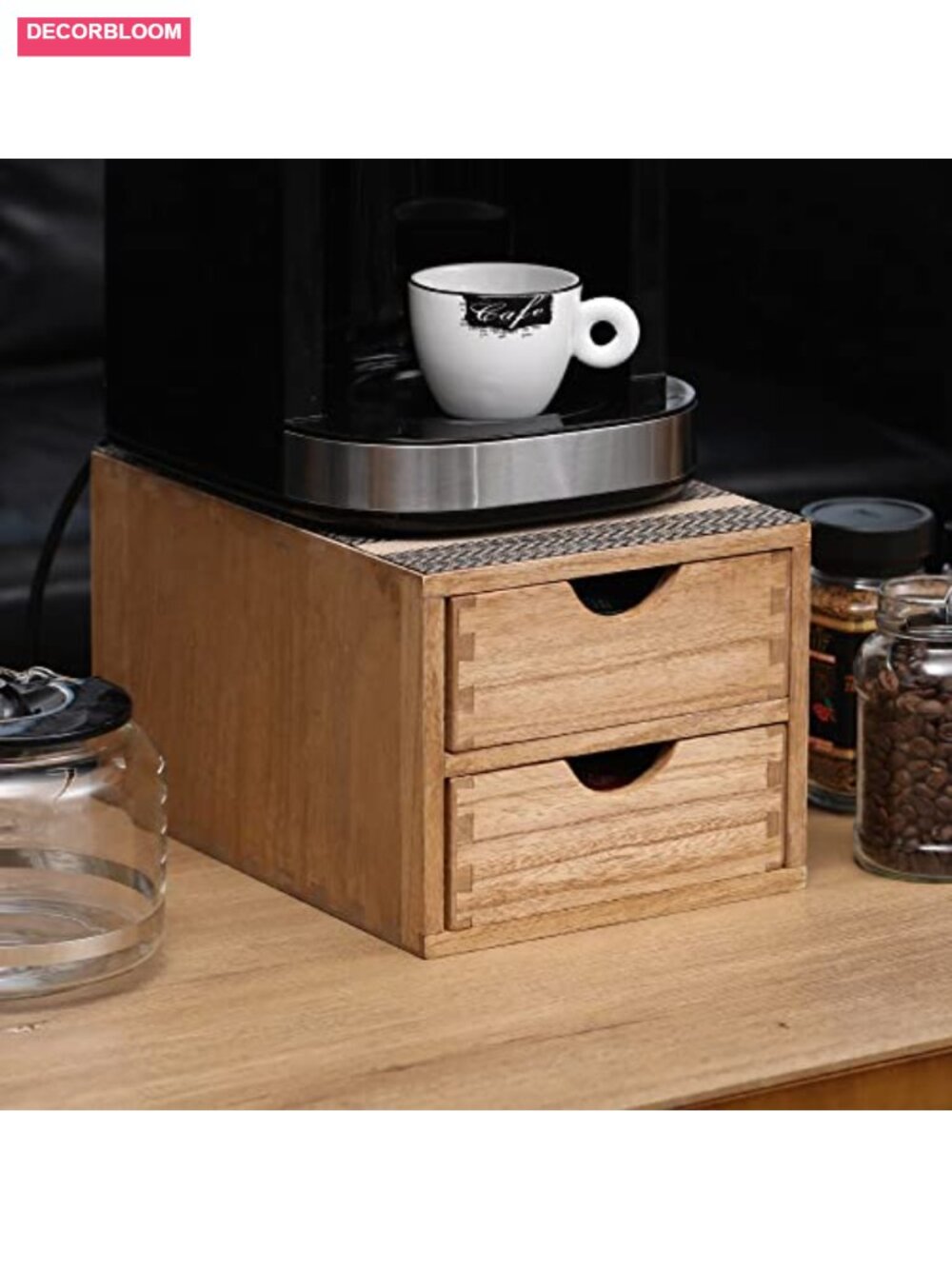 Wood 2-Drawer Coffee Pod Holder with Dovetail Chest